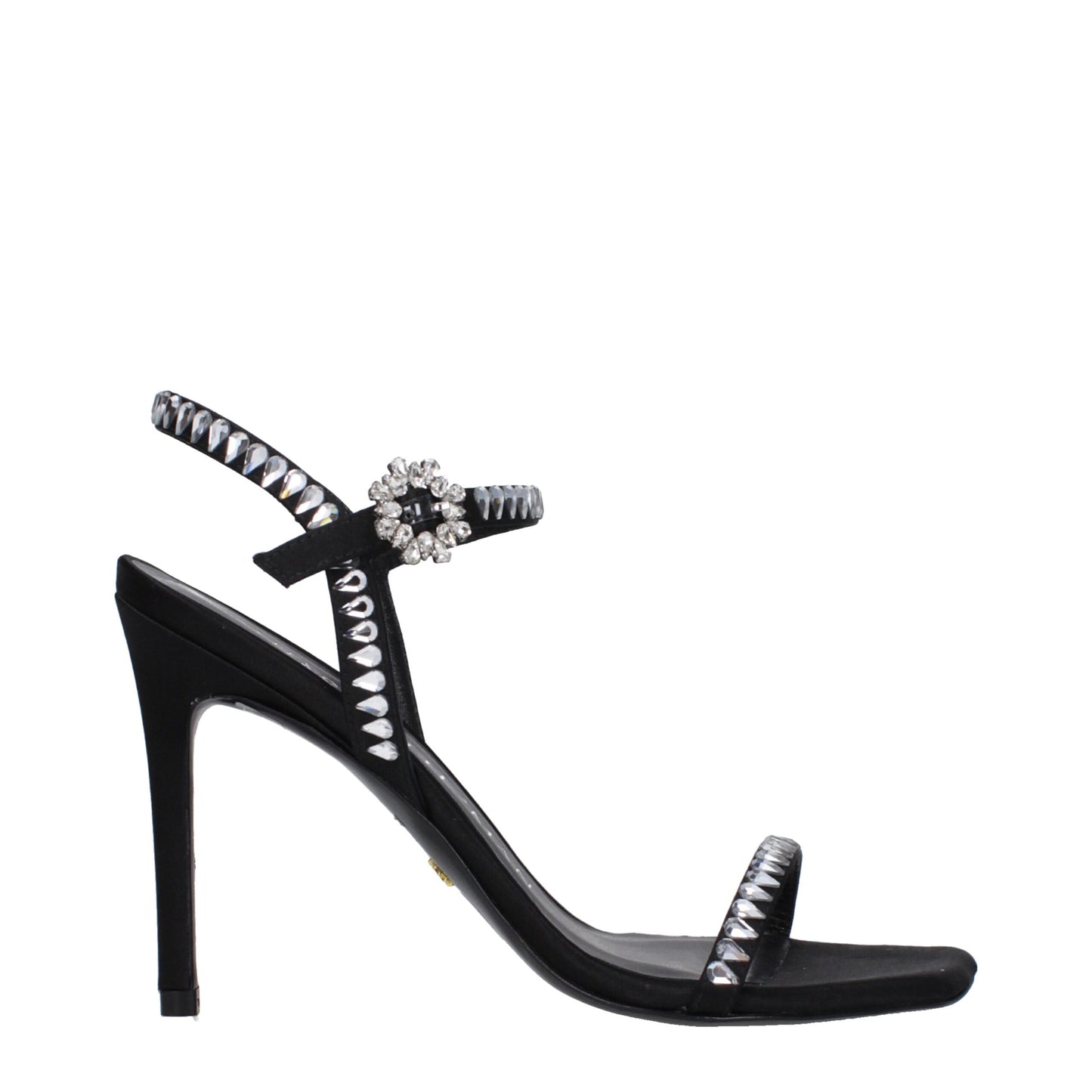 Stuart Weitzman – Schwarze Sandalen aus Satin mit Stilettoabsatz