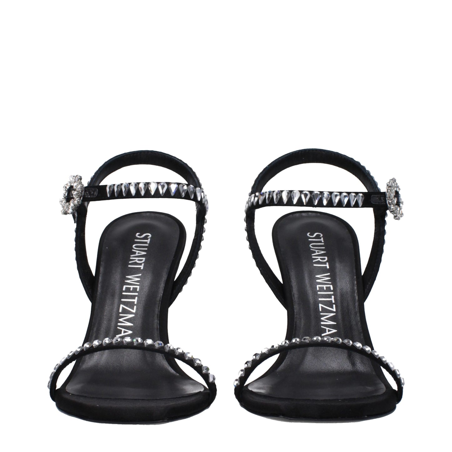 Stuart Weitzman – Schwarze Sandalen aus Satin mit Stilettoabsatz