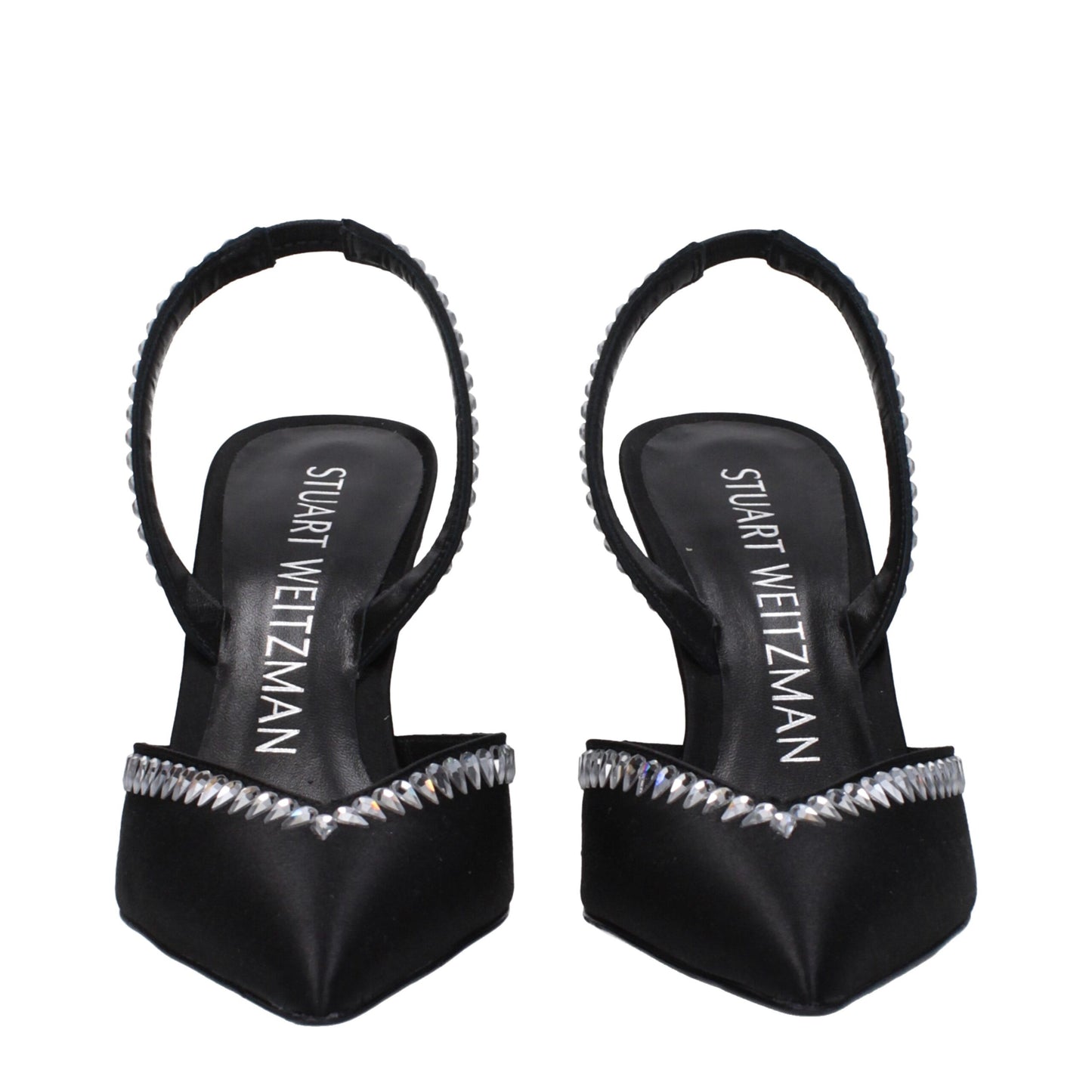 Stuart Weitzman – Schwarze Sandalen aus Satin mit Stilettoabsatz