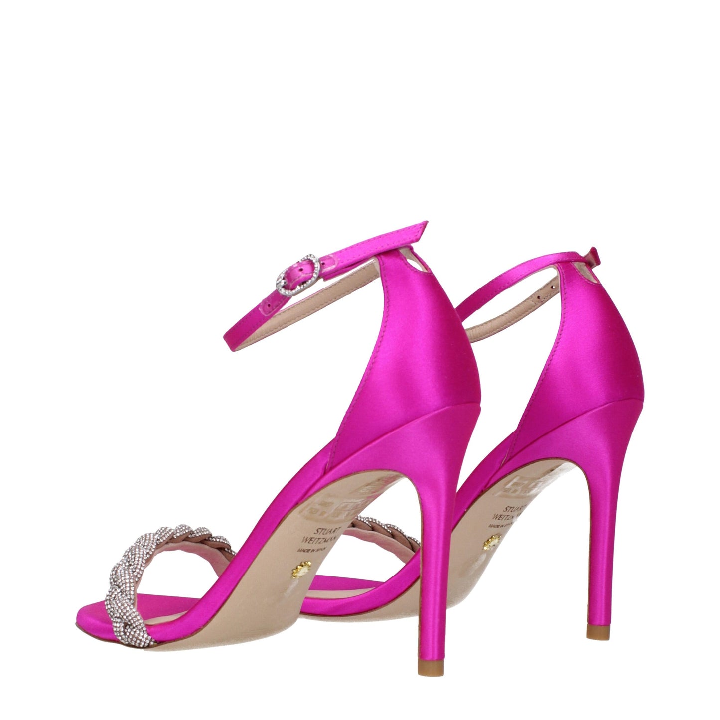 Stuart Weitzman – Rosa Satin-Sandalen mit Stilettoabsatz