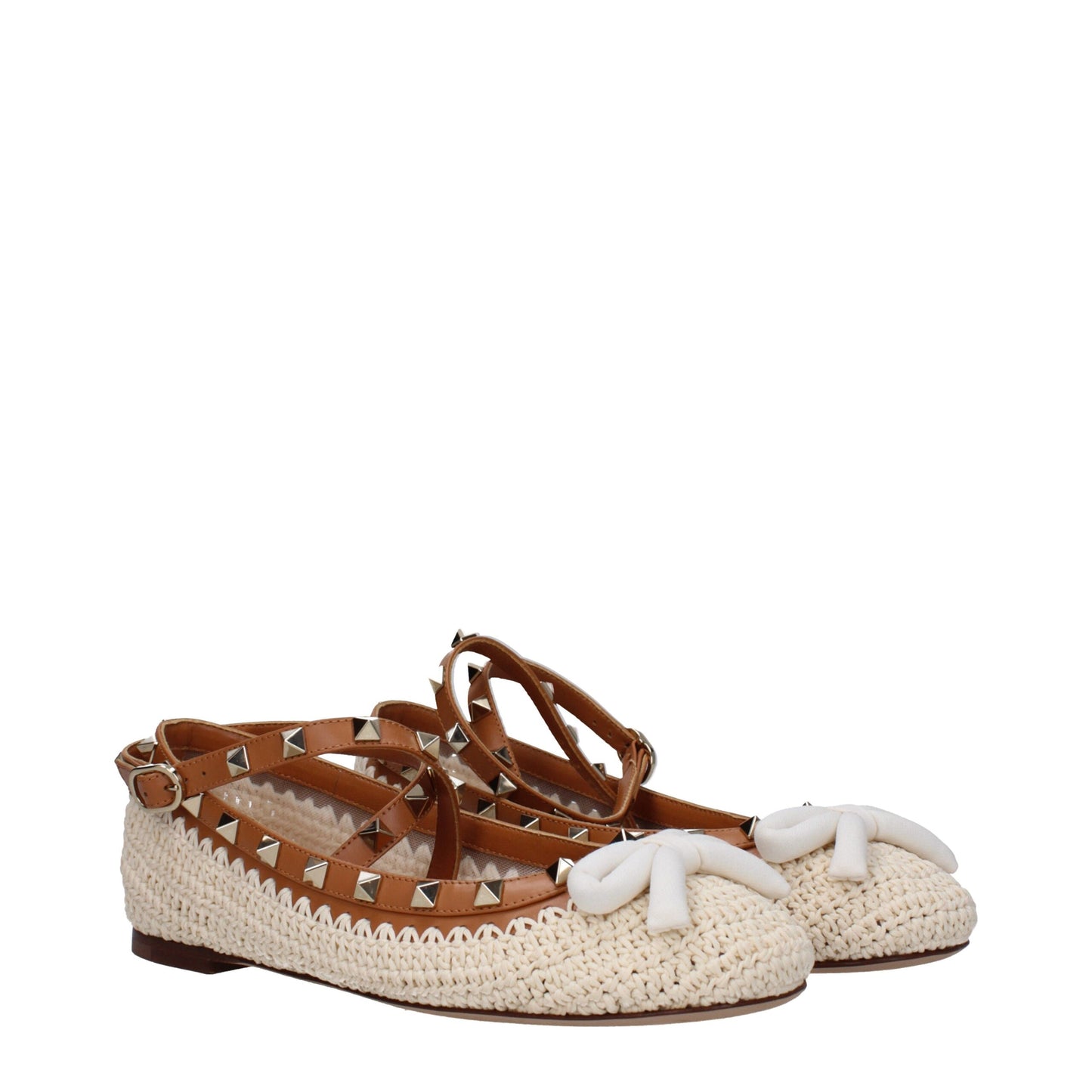 Valentino Garavani Beige Raffia-Ballerinas