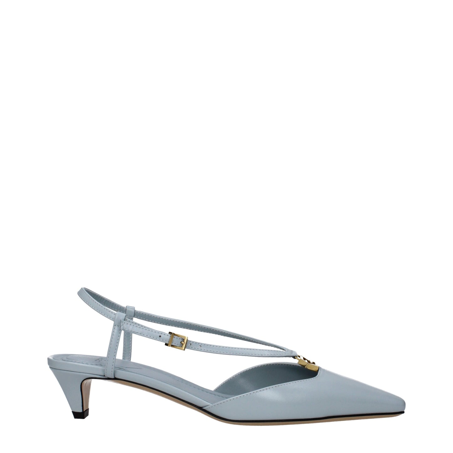 Fendi Hellblaue flache Ledersandalen