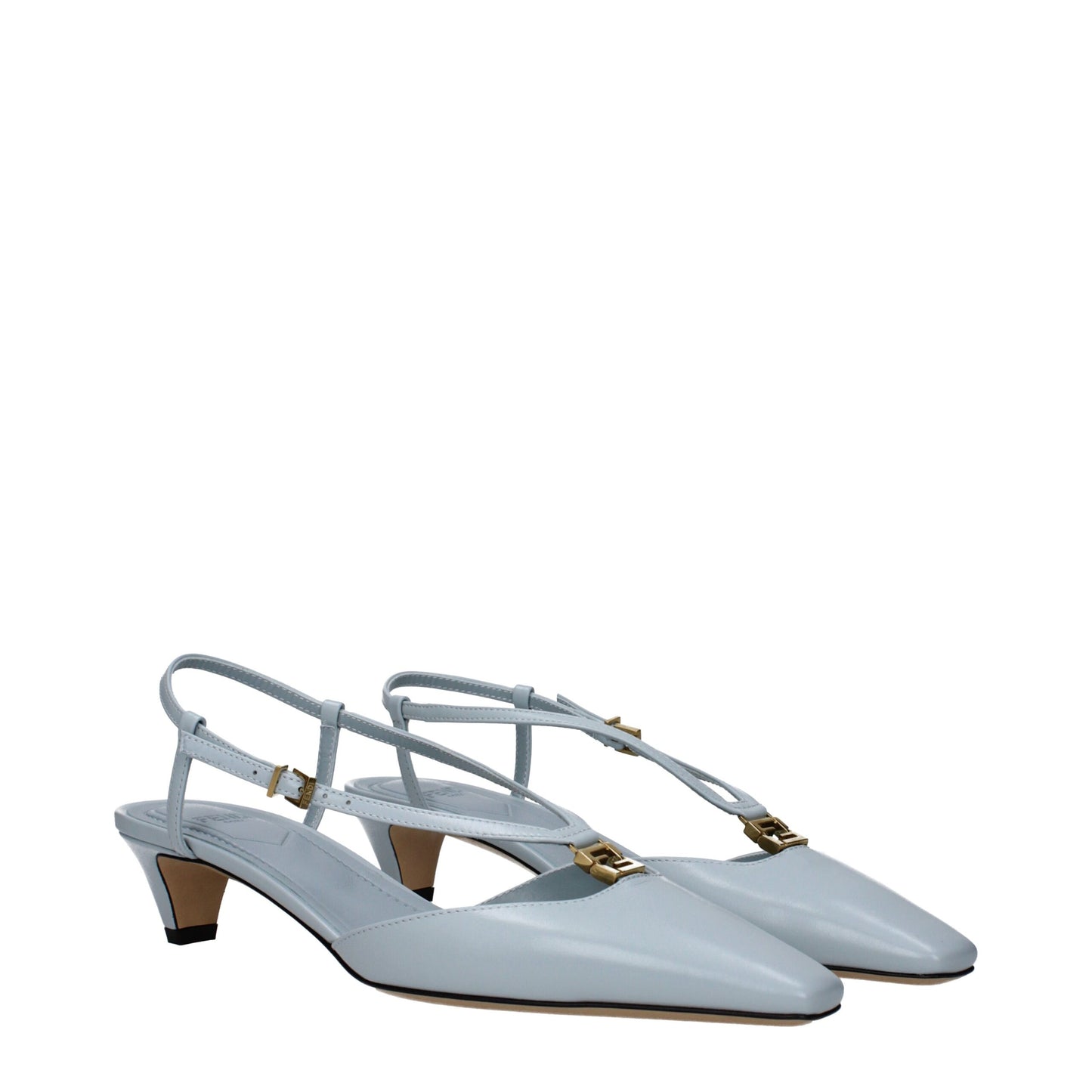 Fendi Hellblaue flache Ledersandalen