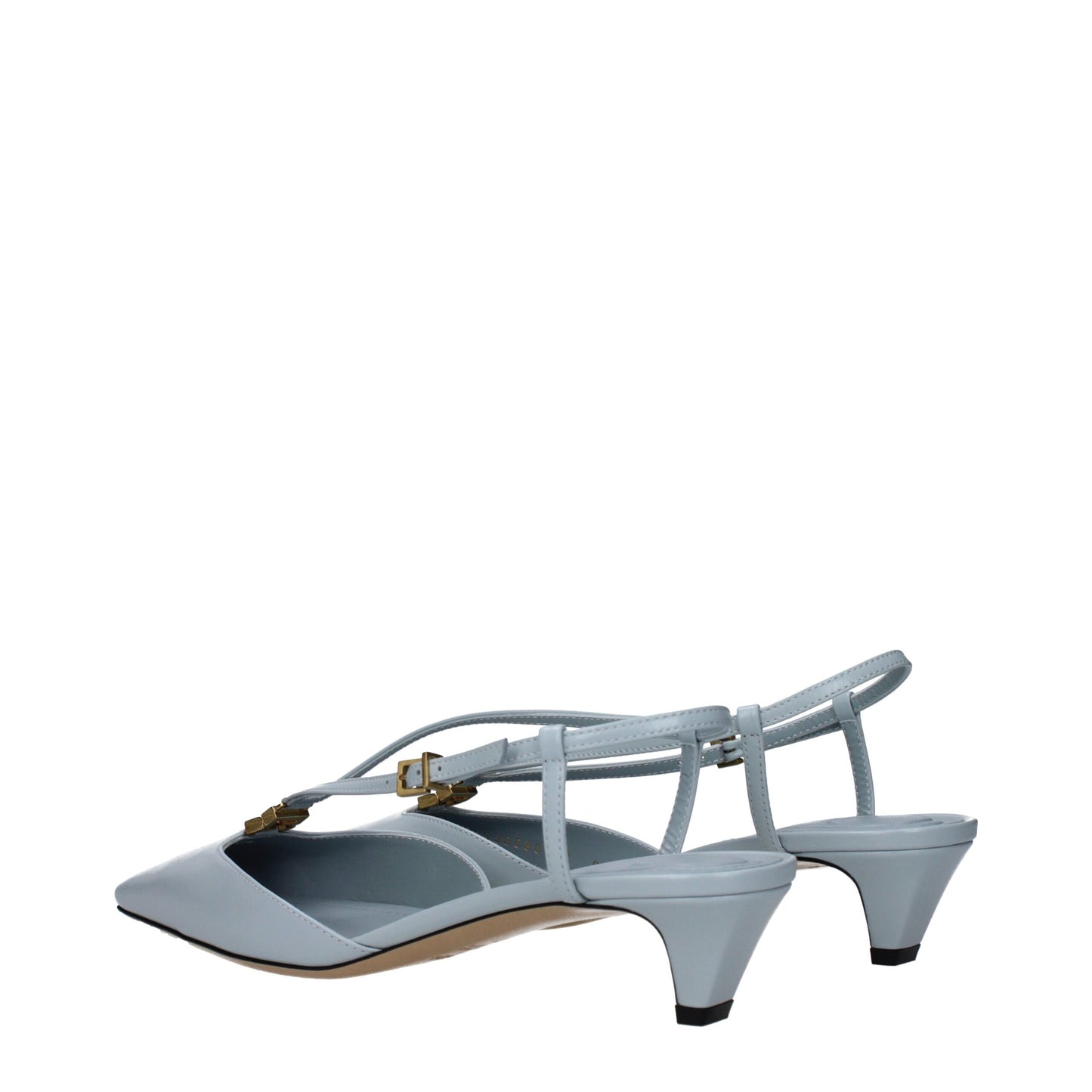 Fendi Hellblaue flache Ledersandalen