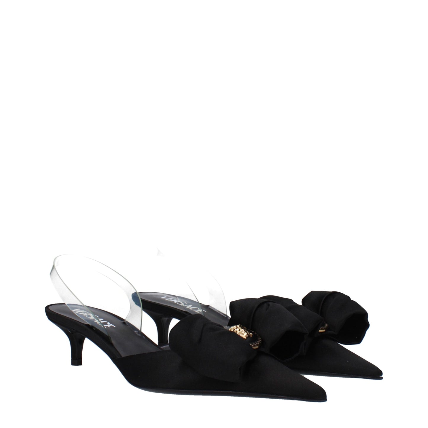 Versace – Flache Sandalen aus schwarzem Satin