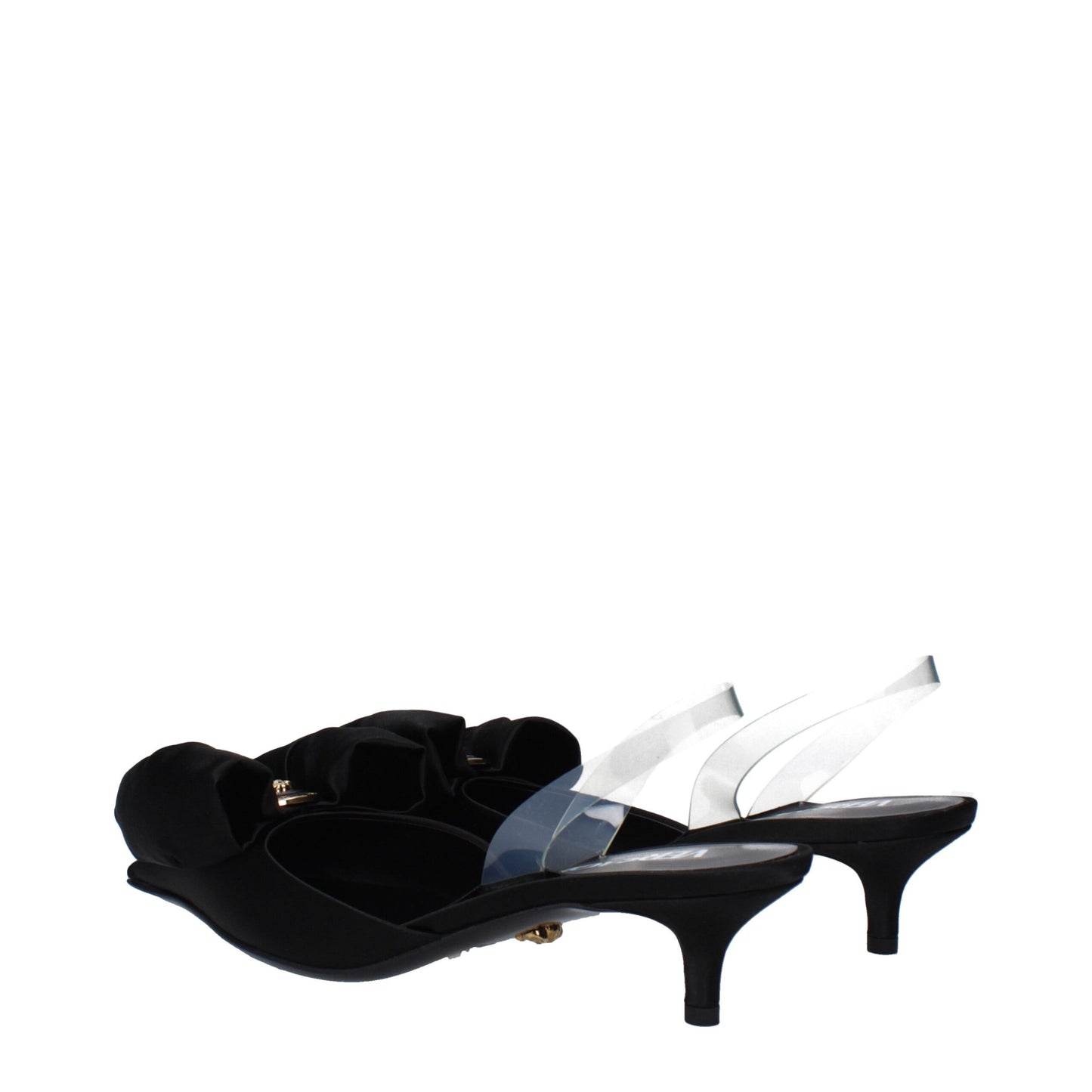 Versace – Flache Sandalen aus schwarzem Satin