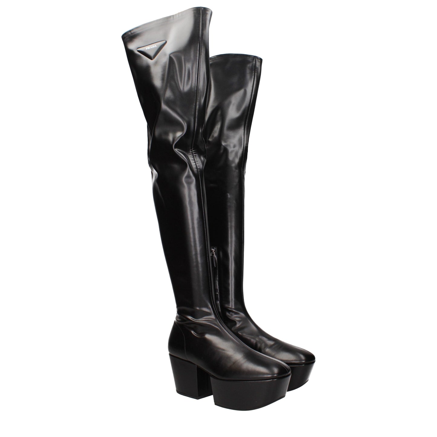 Prada Schwarze Overknee-Stiefel aus Leder