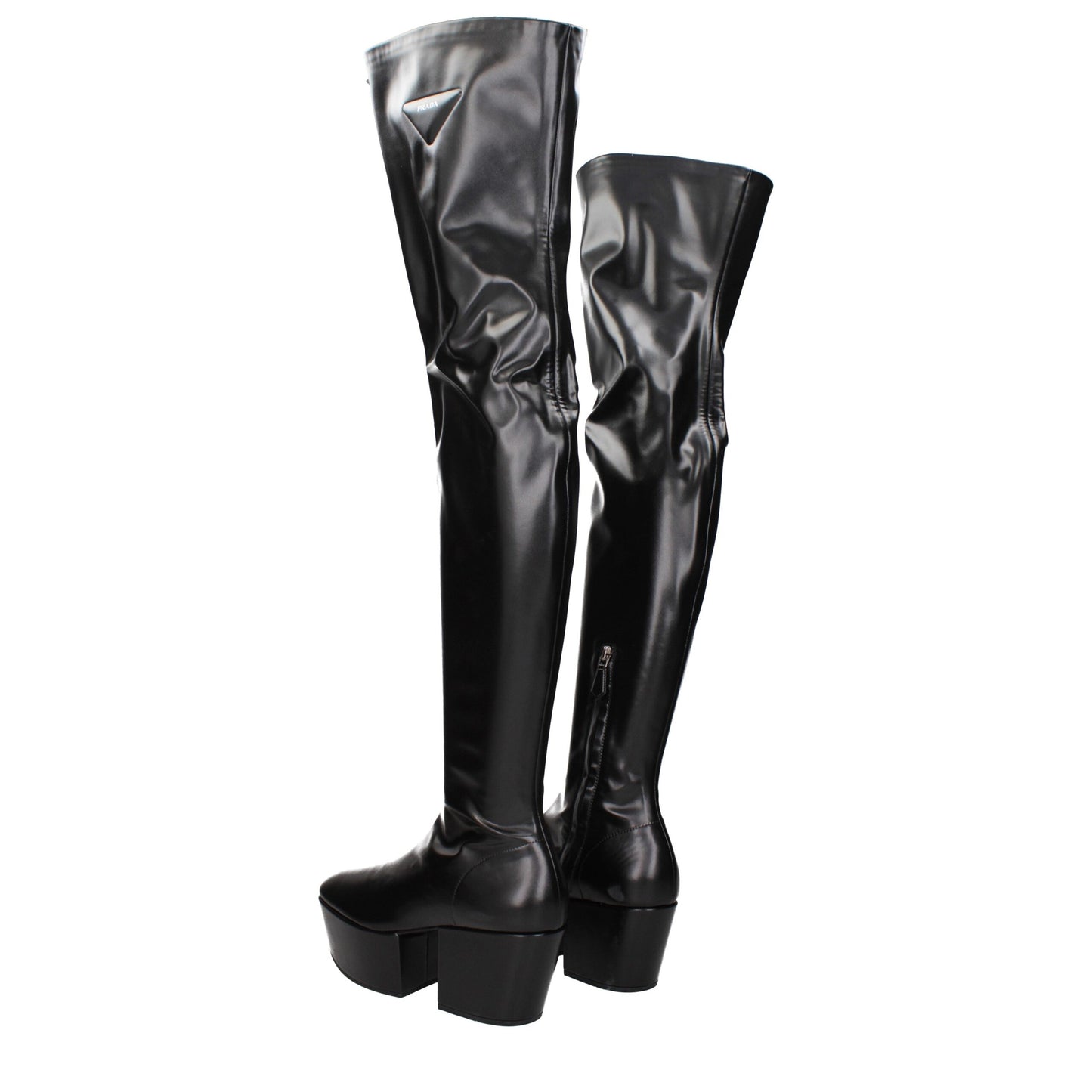 Prada Schwarze Overknee-Stiefel aus Leder