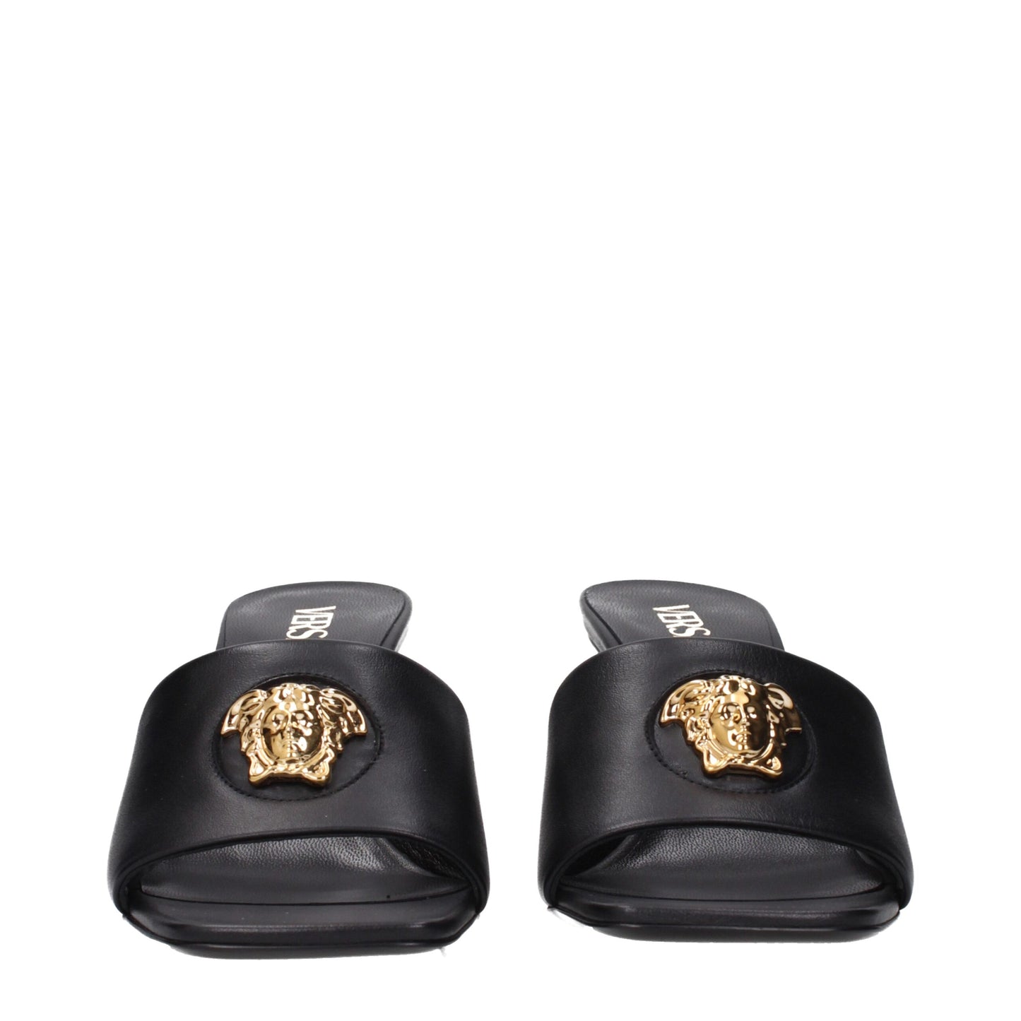 Versace Sandalen aus schwarzem Leder mit Stilettoabsatz