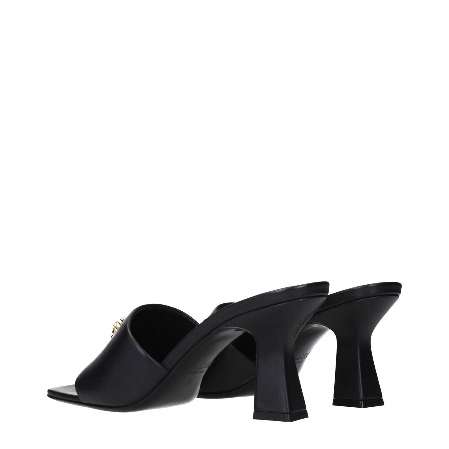 Versace Sandalen aus schwarzem Leder mit Stilettoabsatz