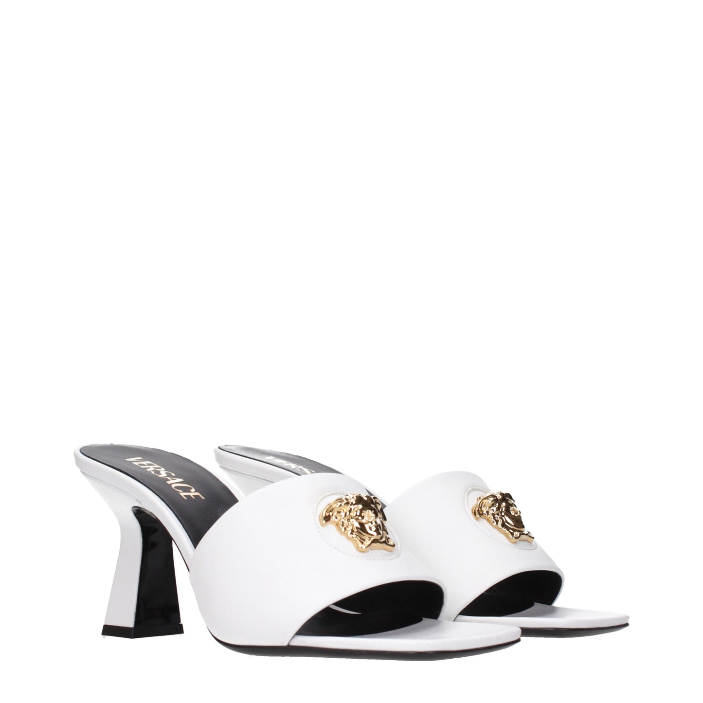 Versace Sandalen aus weißem Leder mit Stilettoabsatz