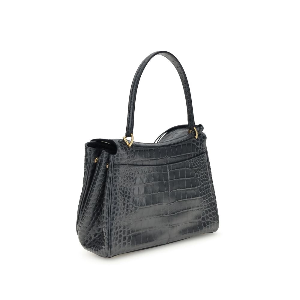 Balenciaga Rodeo Schultertasche aus Leder mit Krokoprägung