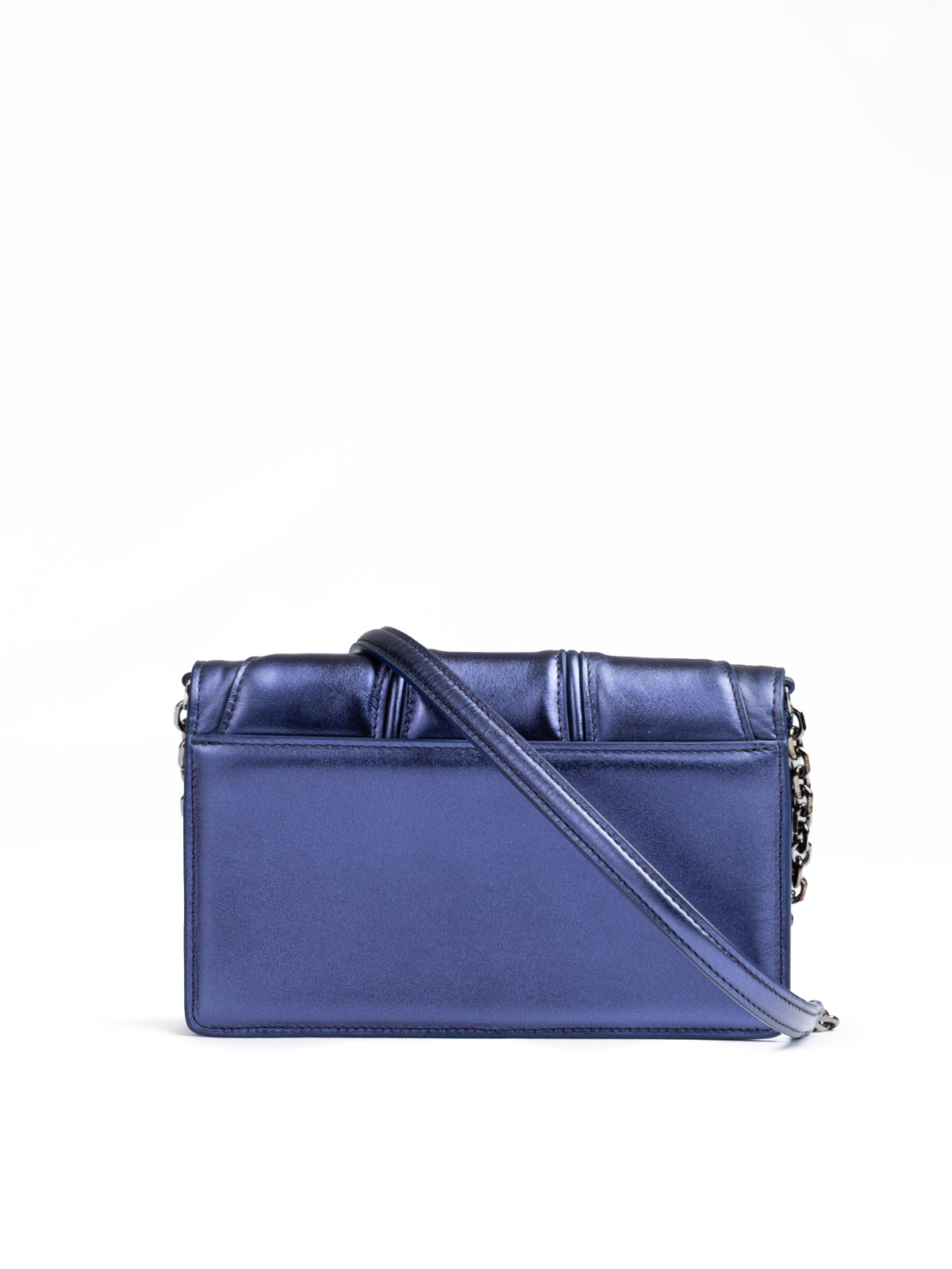 Sac Ferrari Metal bleu GT en cuir verni avec chaîne