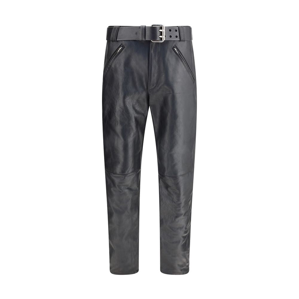Saint Laurent Hose aus gehämmertem Leder mit Gürtel