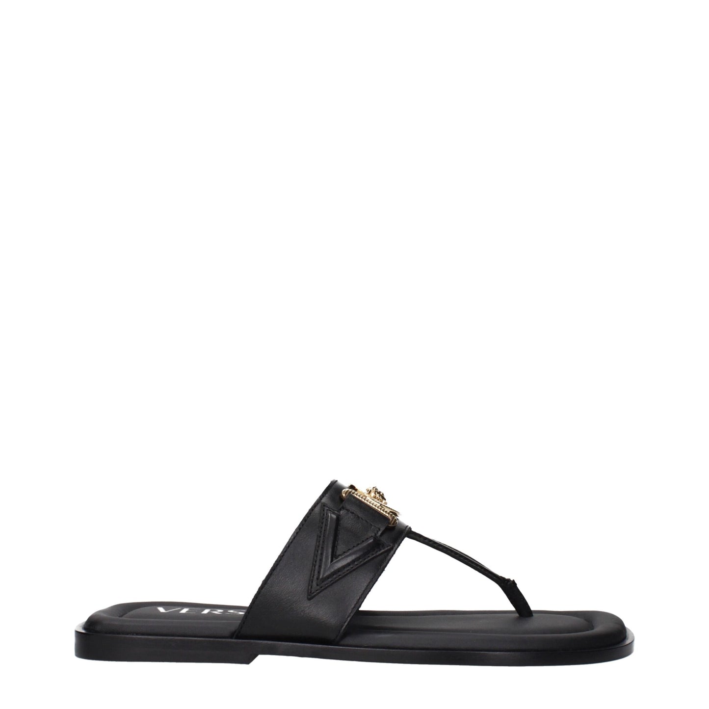Versace Zehentrenner aus schwarzem Leder
