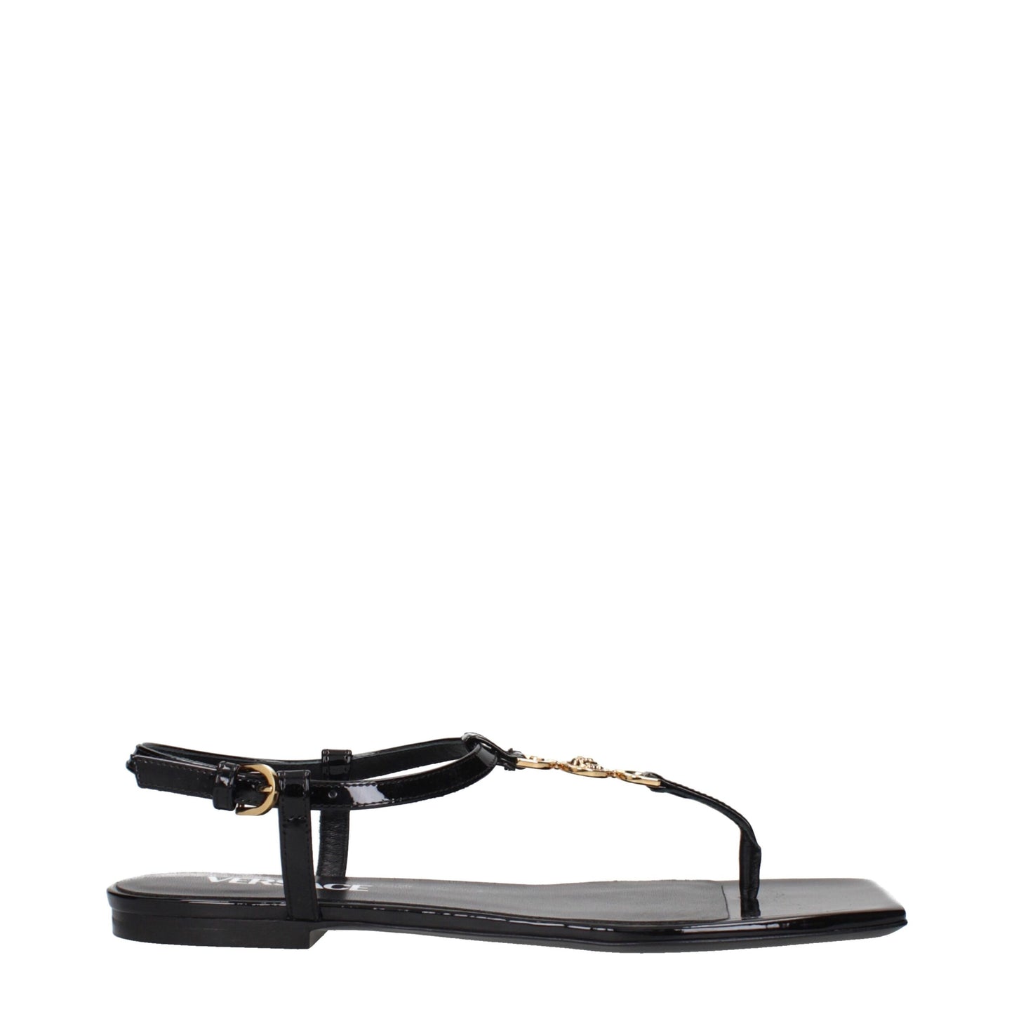 Versace Zehentrenner aus schwarzem Leder