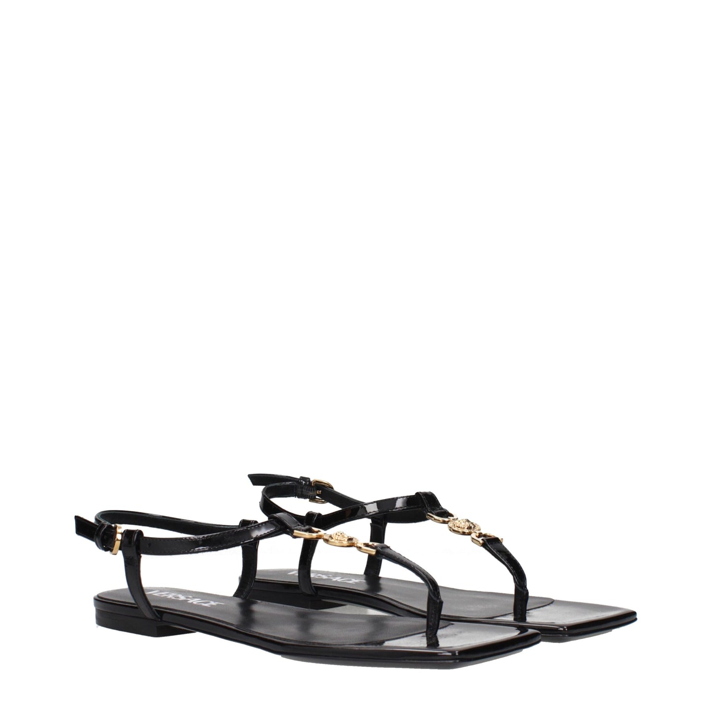 Versace Zehentrenner aus schwarzem Leder
