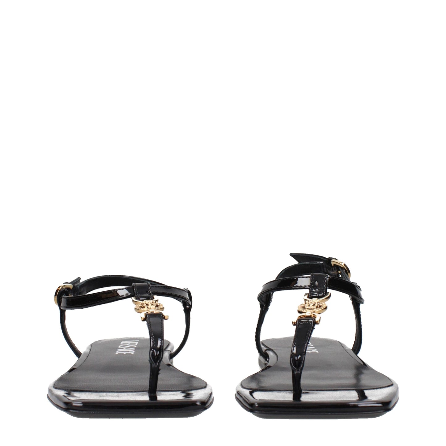Versace Zehentrenner aus schwarzem Leder