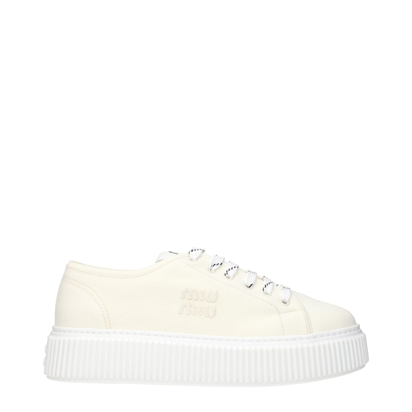Sneakers à plateforme en tissu beige de Miu Miu