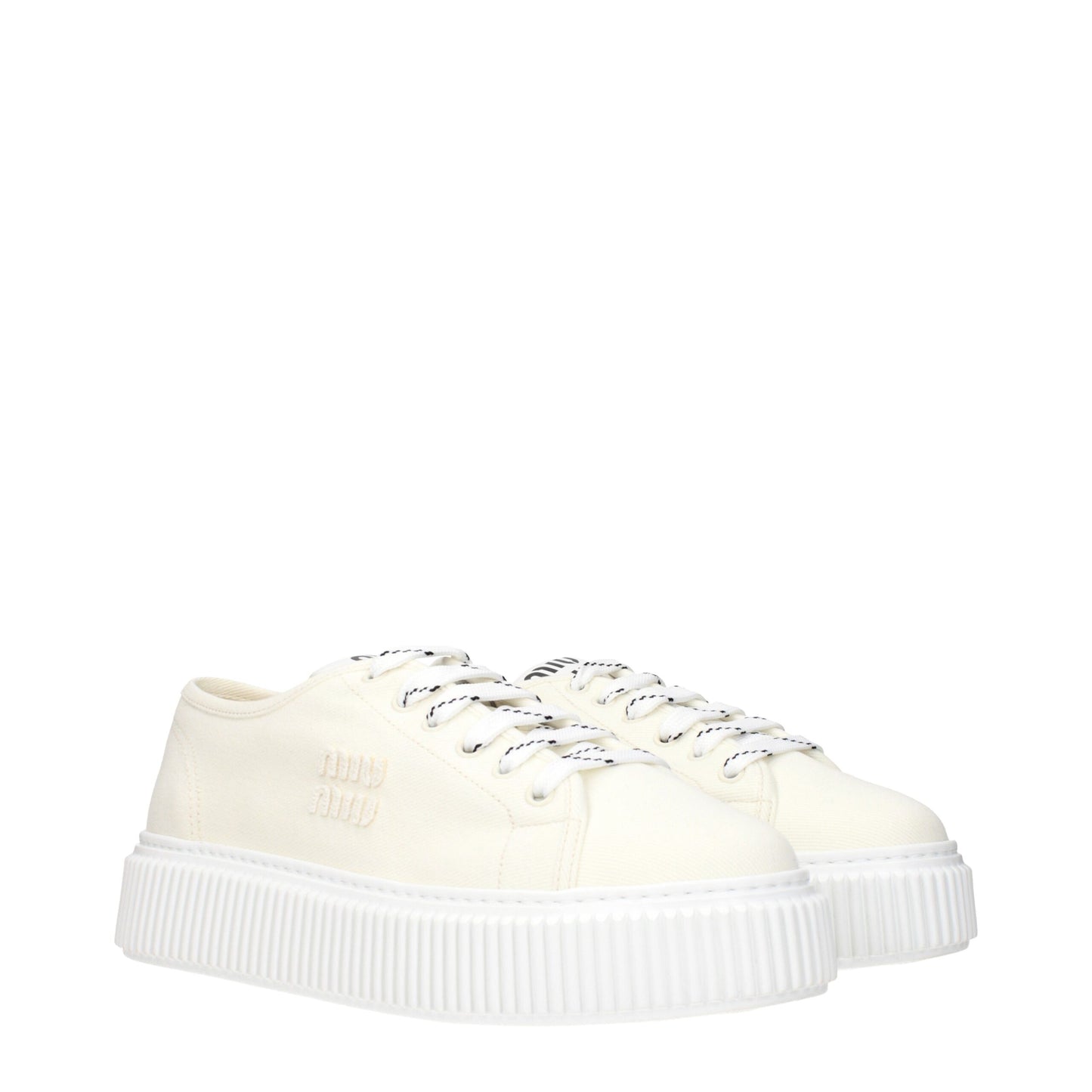 Sneakers à plateforme en tissu beige de Miu Miu