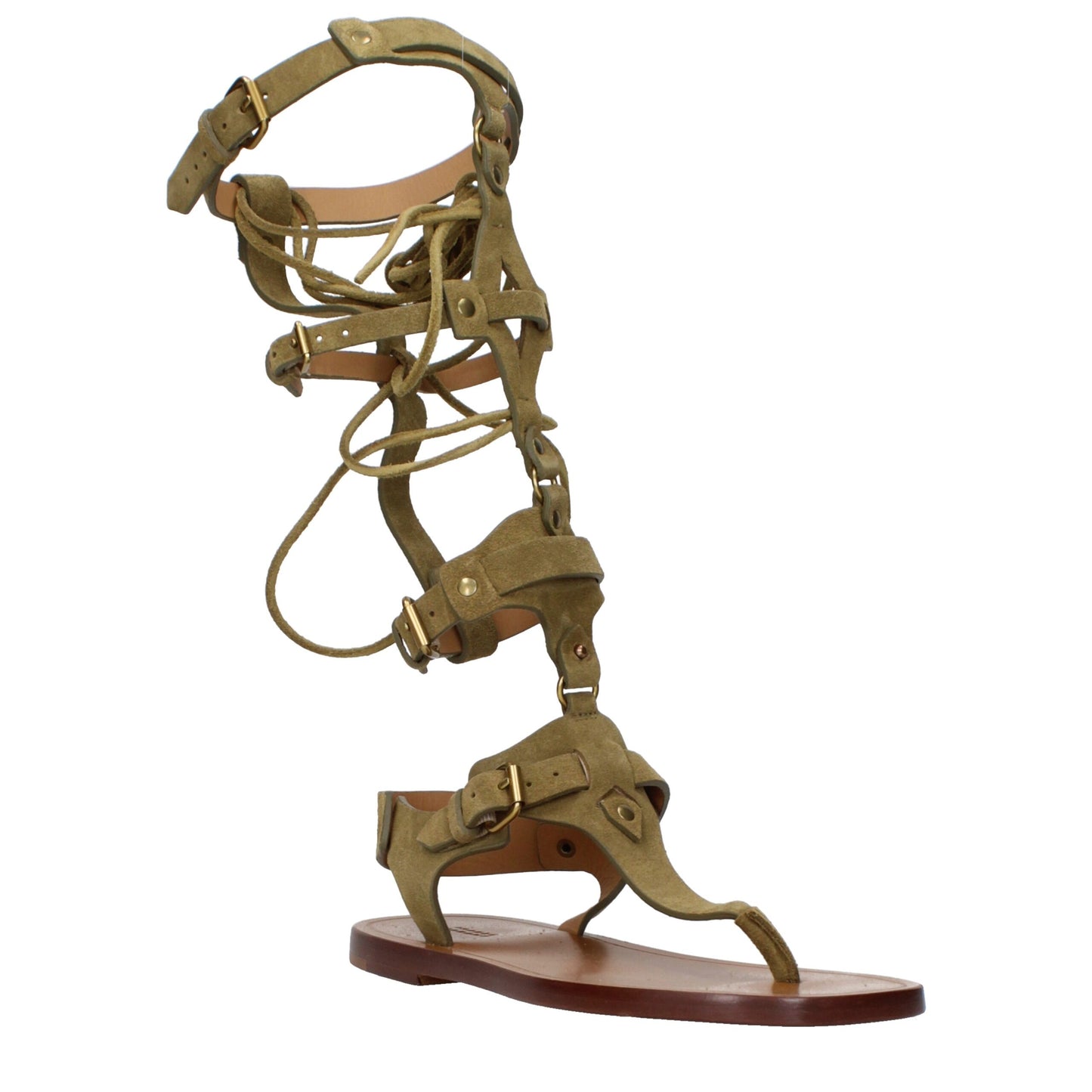 Sandales tongs en cuir gris