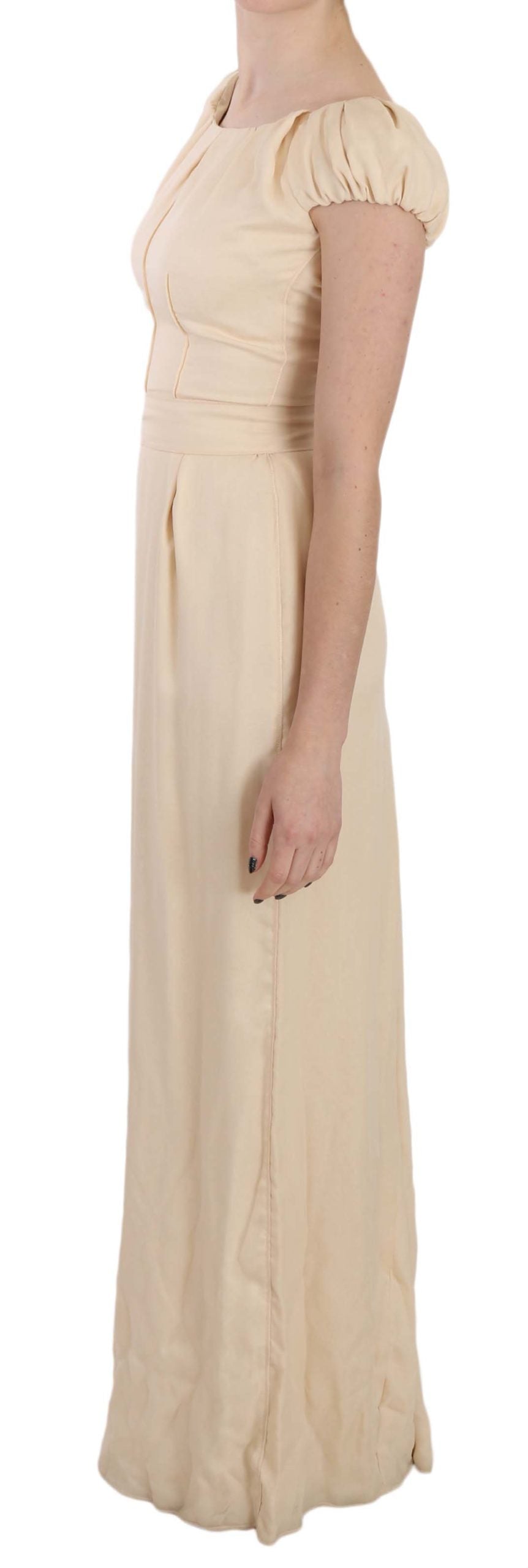 Robe longue à manches courtes en soie beige Dolce &amp; Gabbana