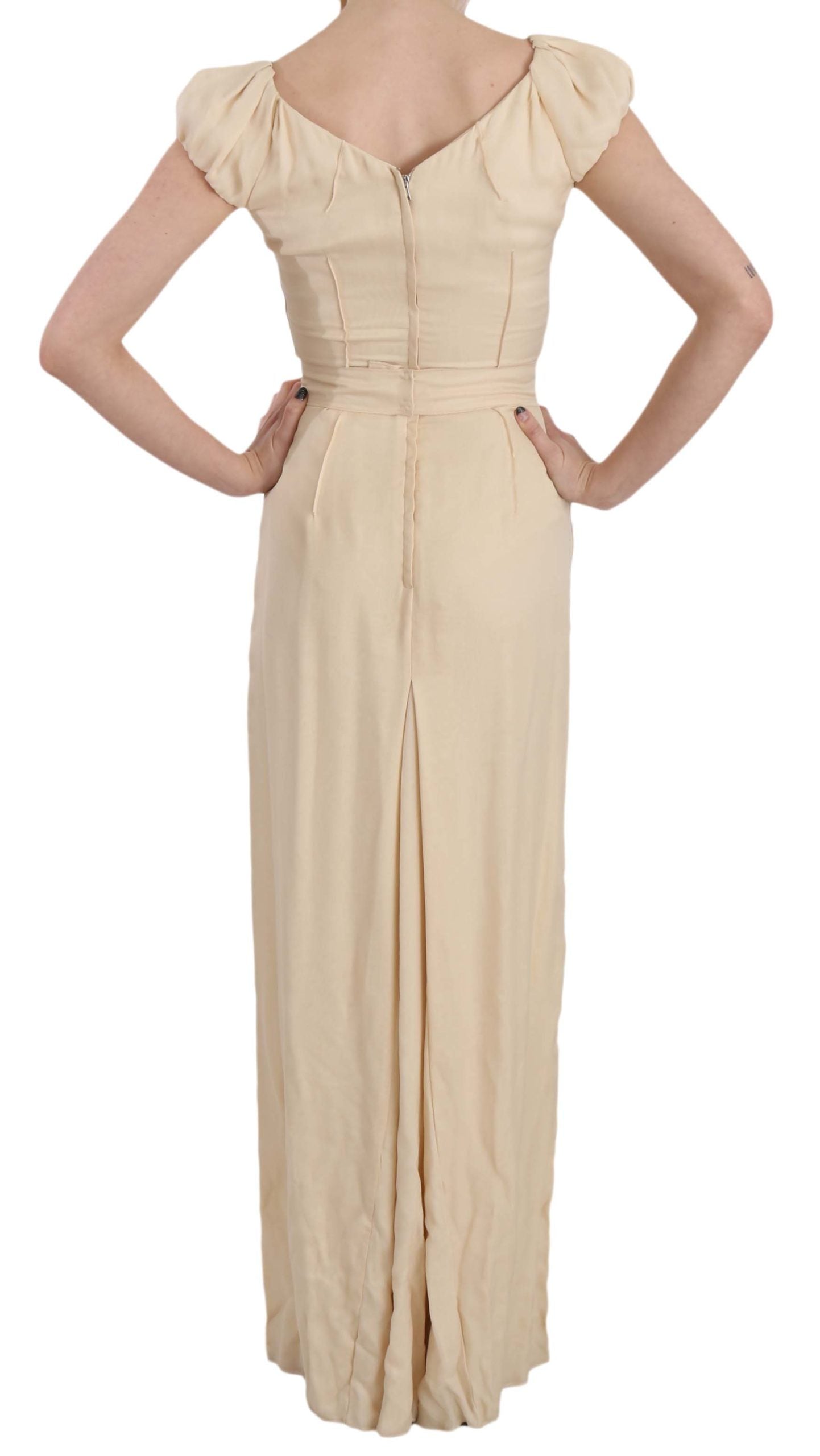 Robe longue à manches courtes en soie beige Dolce &amp; Gabbana