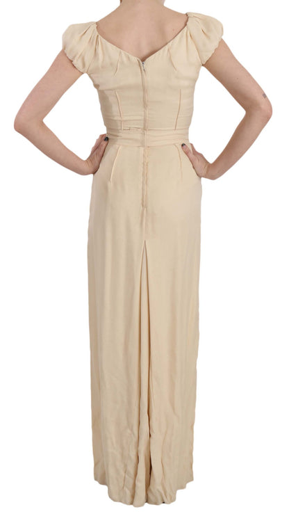 Robe longue à manches courtes en soie beige Dolce &amp; Gabbana