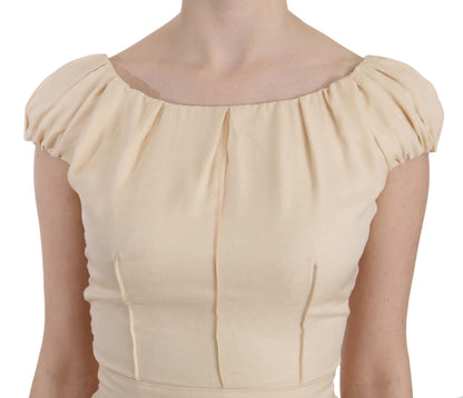 Robe longue à manches courtes en soie beige Dolce &amp; Gabbana