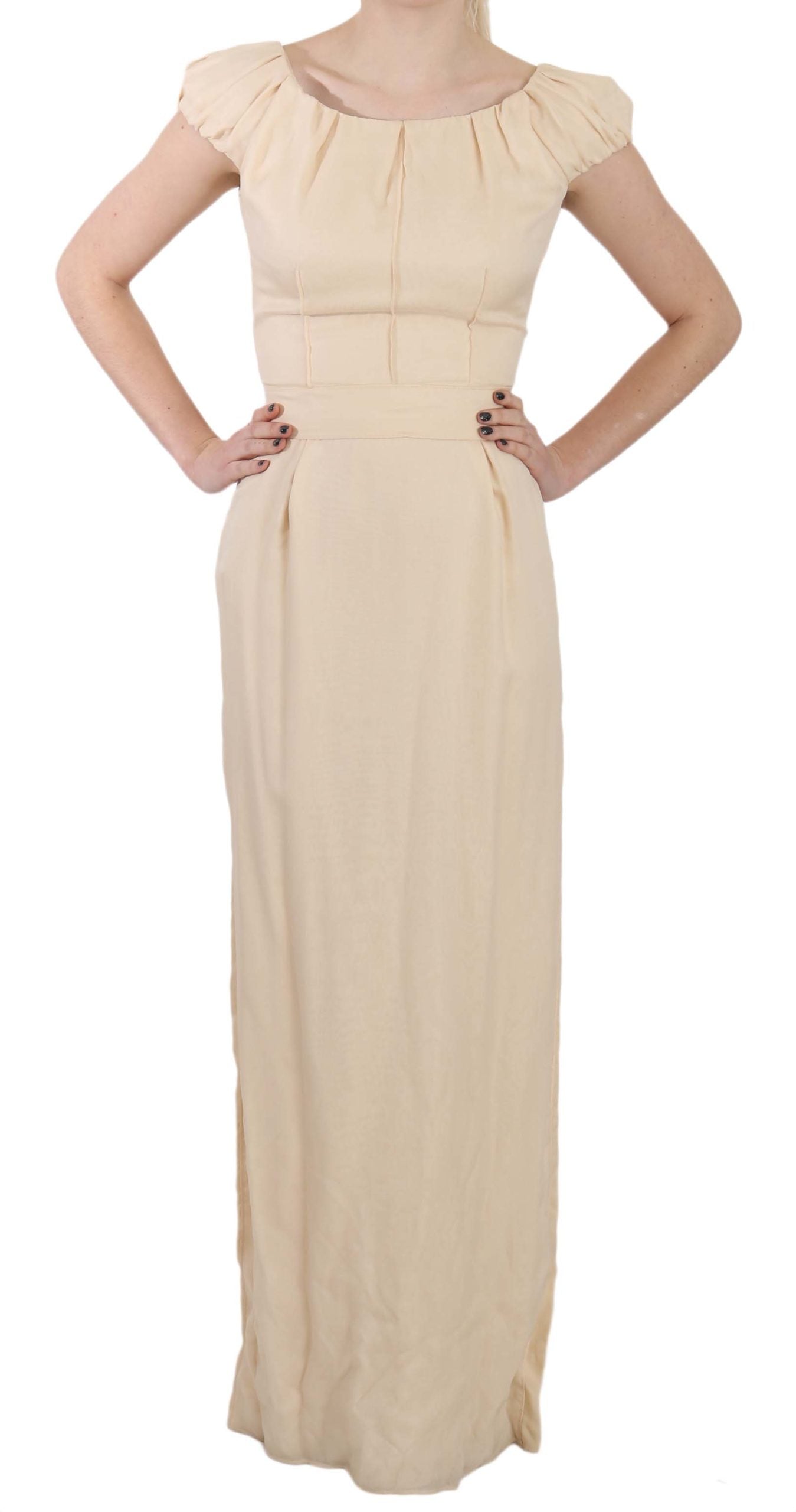 Robe longue à manches courtes en soie beige Dolce &amp; Gabbana