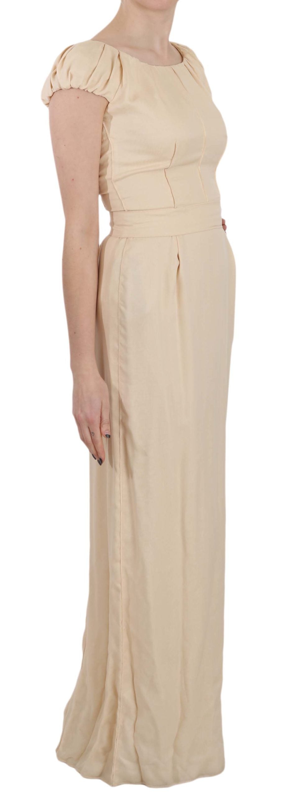 Robe longue à manches courtes en soie beige Dolce &amp; Gabbana