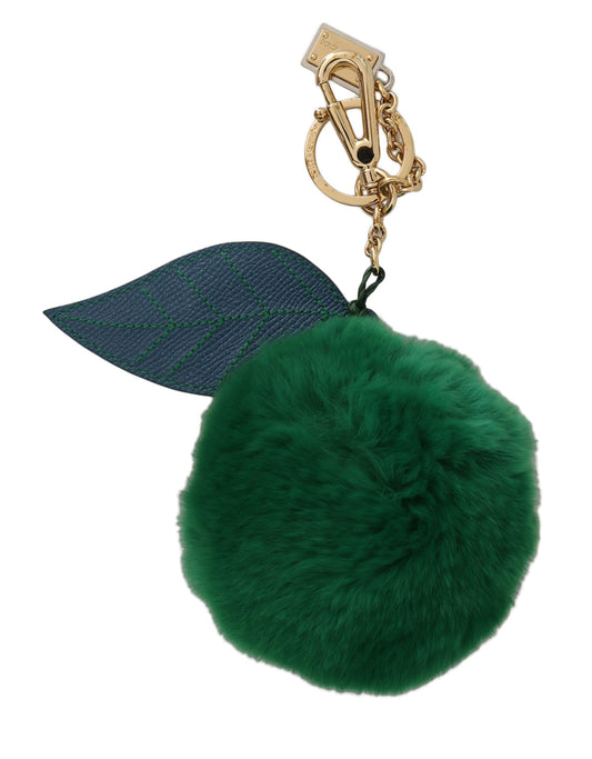 Porte-clés Dolce &amp; Gabbana en cuir vert et fourrure avec fermoir doré pour femme