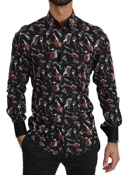 Chemise slim noire à motif instrument de musique Dolce &amp; Gabbana