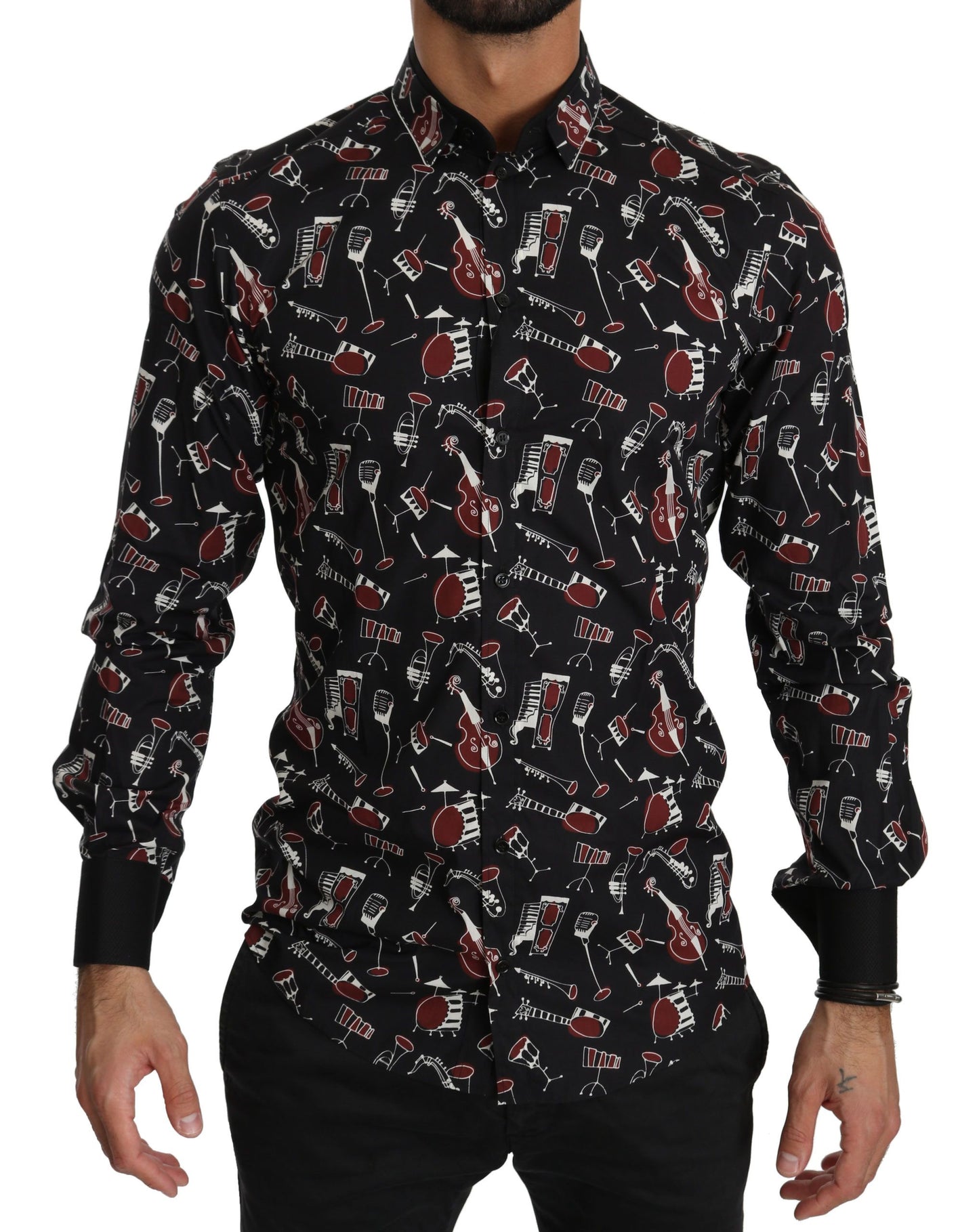 Chemise slim noire à motif instrument de musique Dolce &amp; Gabbana