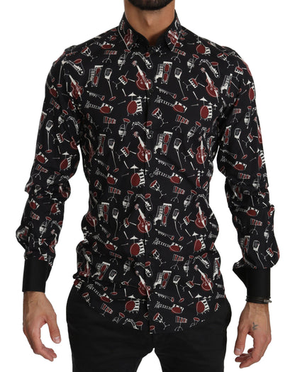 Chemise slim noire à motif instrument de musique Dolce &amp; Gabbana