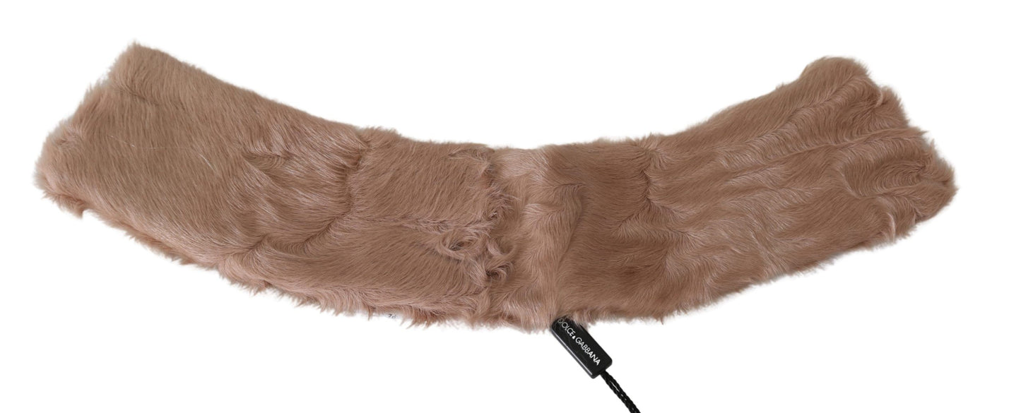Écharpe en cuir d'agneau beige à col en fourrure Dolce &amp; Gabbana