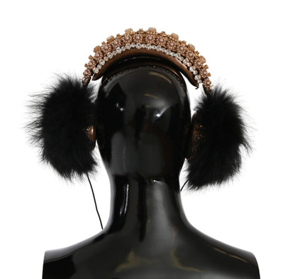 Casque audio Dolce &amp; Gabbana en fourrure de cristal noir et or