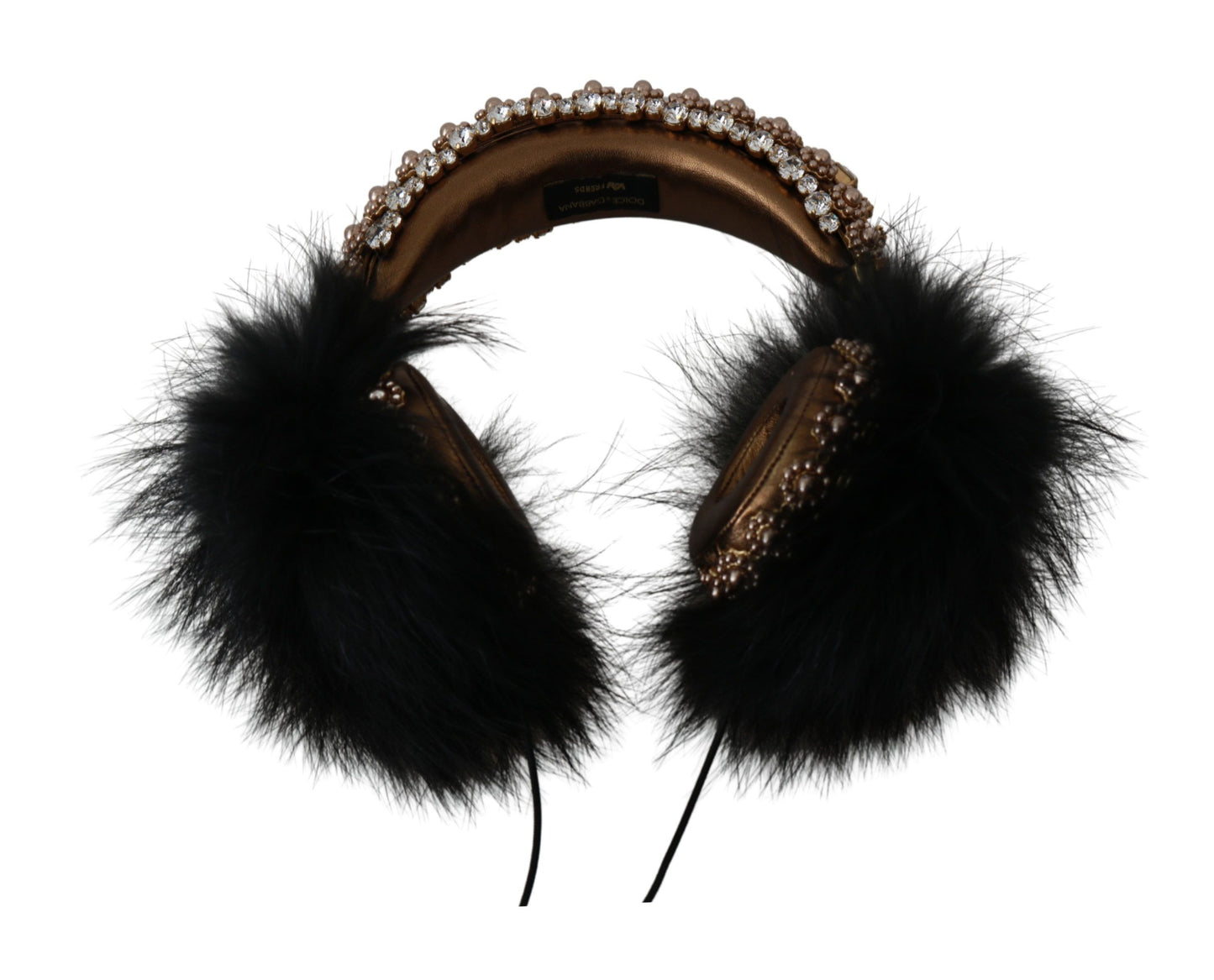 Casque audio Dolce &amp; Gabbana en fourrure de cristal noir et or