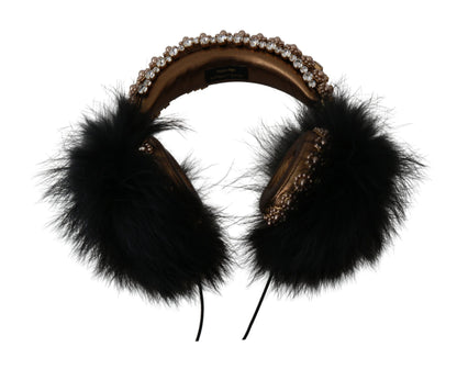 Casque audio Dolce &amp; Gabbana en fourrure de cristal noir et or