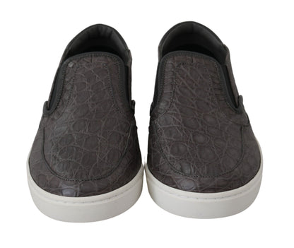 Mocassins plats en cuir gris Dolce &amp; Gabbana pour homme