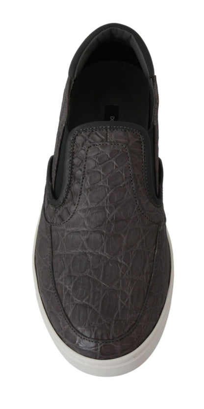 Mocassins plats en cuir gris Dolce &amp; Gabbana pour homme