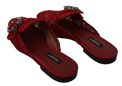 Chaussures plates à enfiler Dolce &amp; Gabbana en dentelle rouge et cristaux