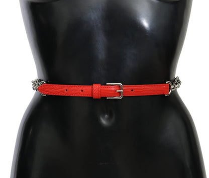 Ceinture Dolce &amp; Gabbana en cuir rouge à fleurs roses argentées