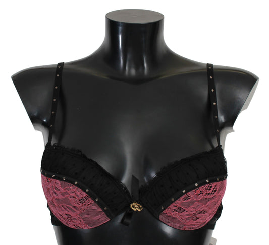 Soutien-gorge push-up en dentelle noire et rose Roberto Cavalli