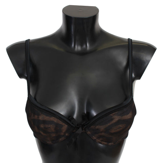 Soutien-gorge push-up en nylon noir léopard Roberto Cavalli