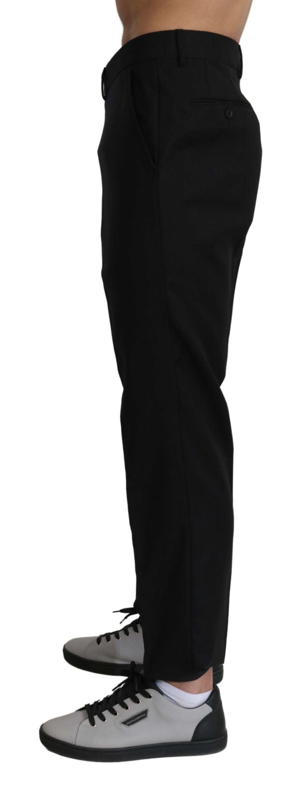 Pantalon habillé en coton et laine noir Dolce &amp; Gabbana