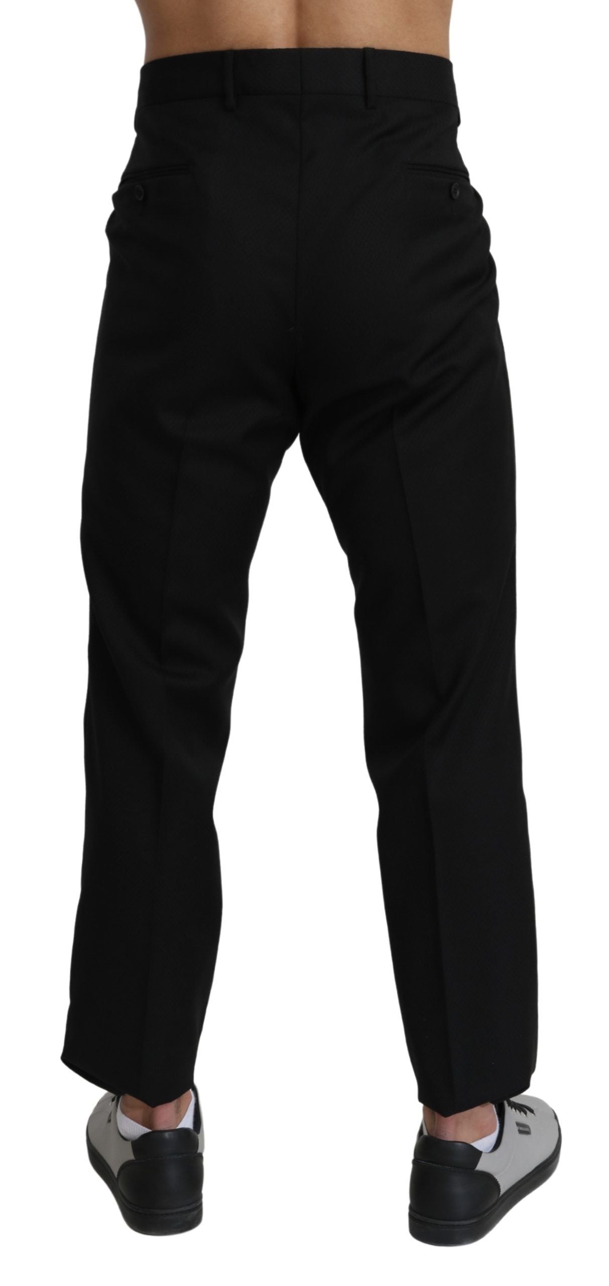 Pantalon habillé en coton et laine noir Dolce &amp; Gabbana