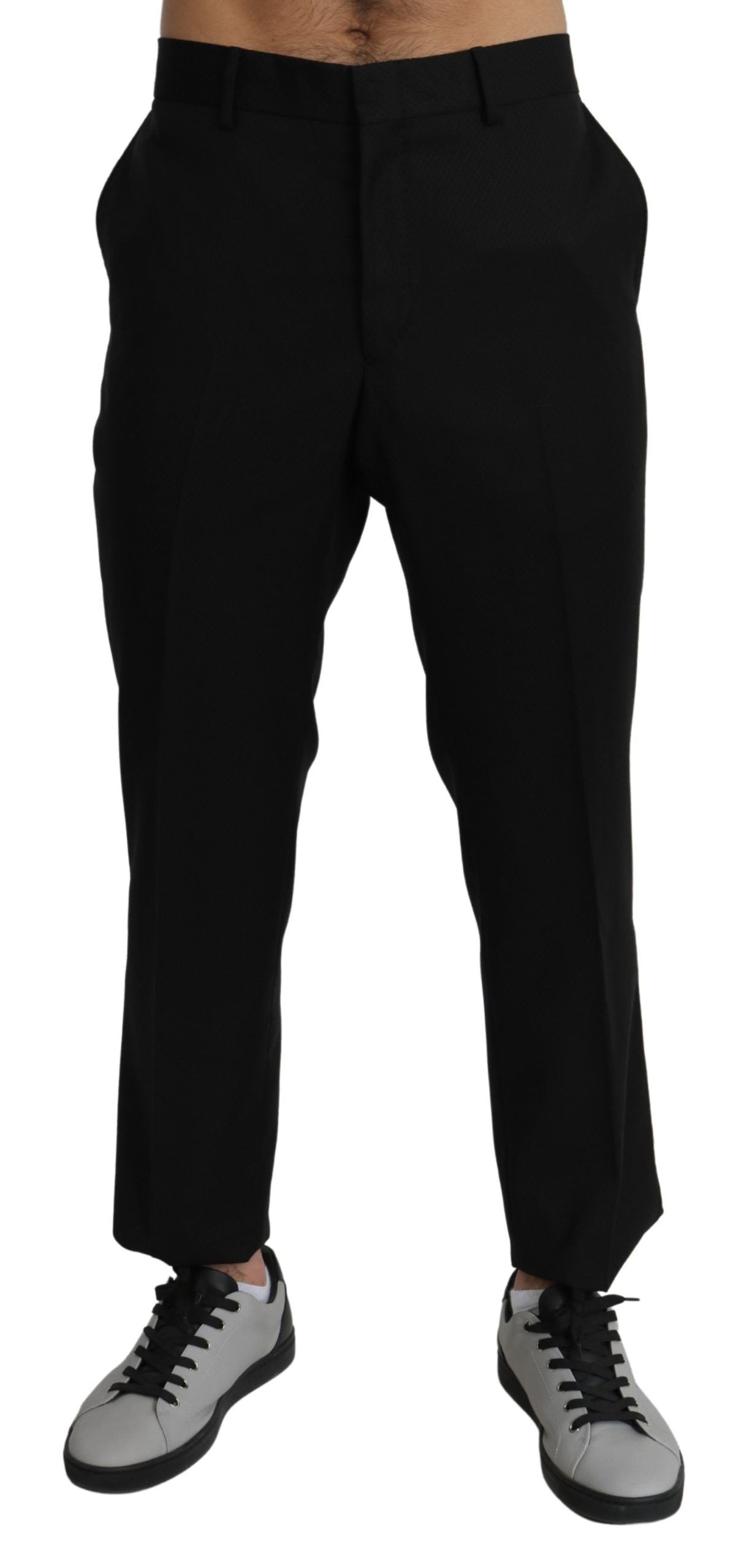 Pantalon habillé en coton et laine noir Dolce &amp; Gabbana