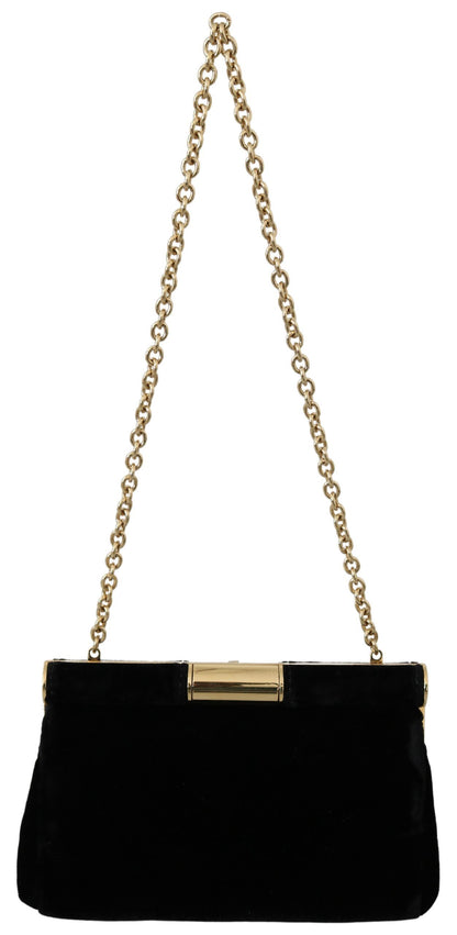 Dolce & Gabbana Black Velvet Crystal Studs Women Crossbody Sling Borse Bag