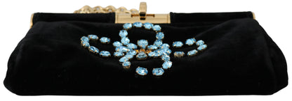 Dolce & Gabbana Black Velvet Crystal Studs Women Crossbody Sling Borse Bag